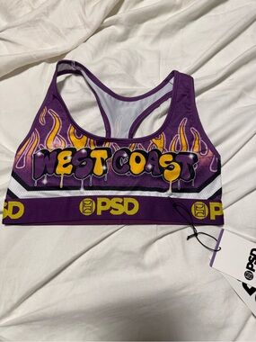 PSD Women’s Purple 'West Coast' Graphic Sports Bra Top Sz M